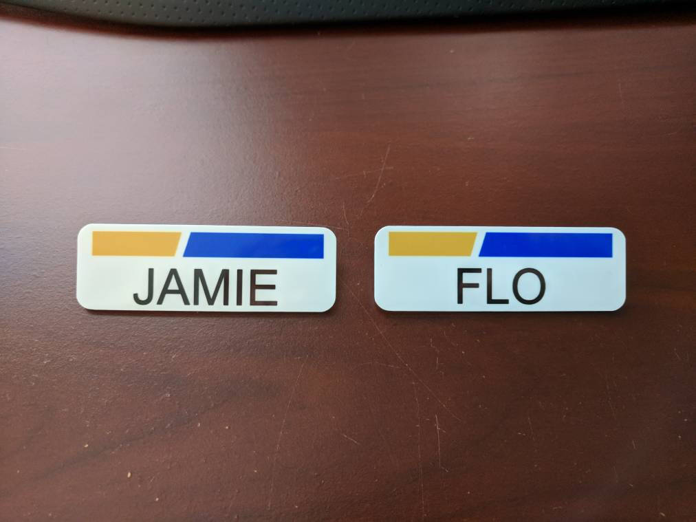 Flo or Jamie Progressive Insurance Name Badge Tag Cosplay Halloween Costume Accessory