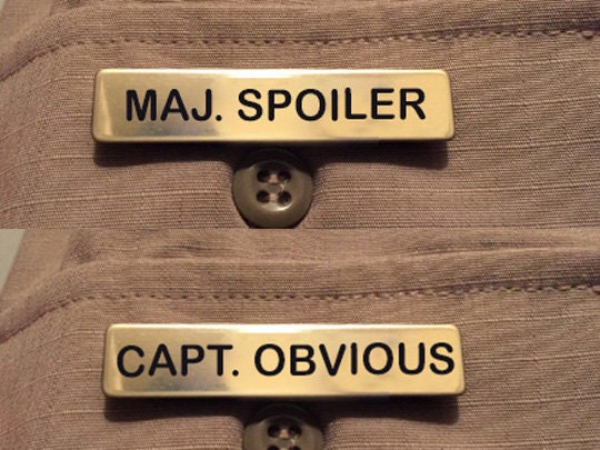 Major Spoiler Captain Obvious Brass Name Badge - Cosplay Halloween Costume  Custom