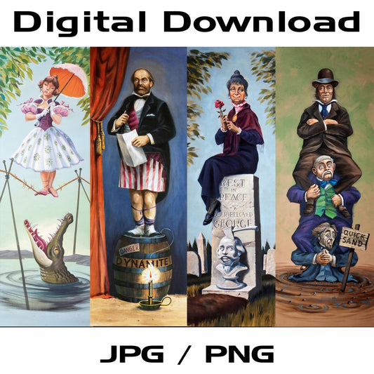 Digital Download- Haunted Mansion Stretch Portraits - Set of Four - Haunted Mansion Inspired Stretching Paintings JPG PNG