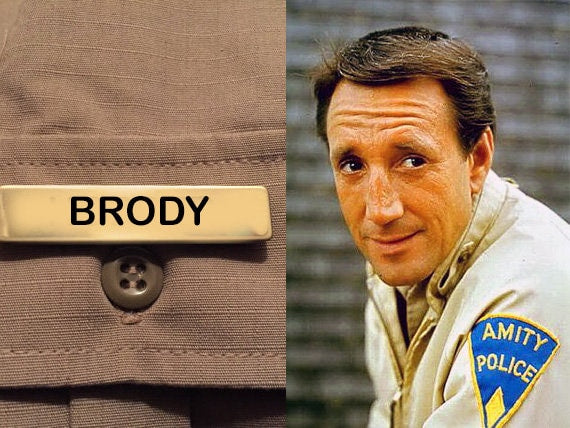 JAWS Police Chief Martin Brody Name Badge Brass Metal Halloween Cosplay Costume Prop